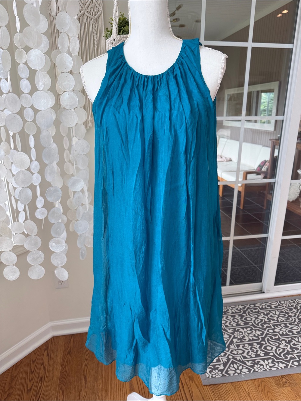 Silk Sleeveless Teal A-Line Dress - Mermaid Ocean Godess